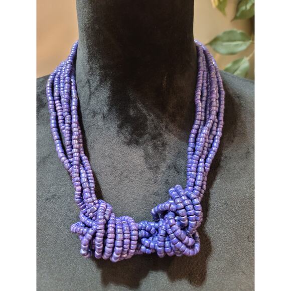 Women's Purple Multi Strand Beaded Statement Necklace With Lobster Clasp - Picture 1 of 8